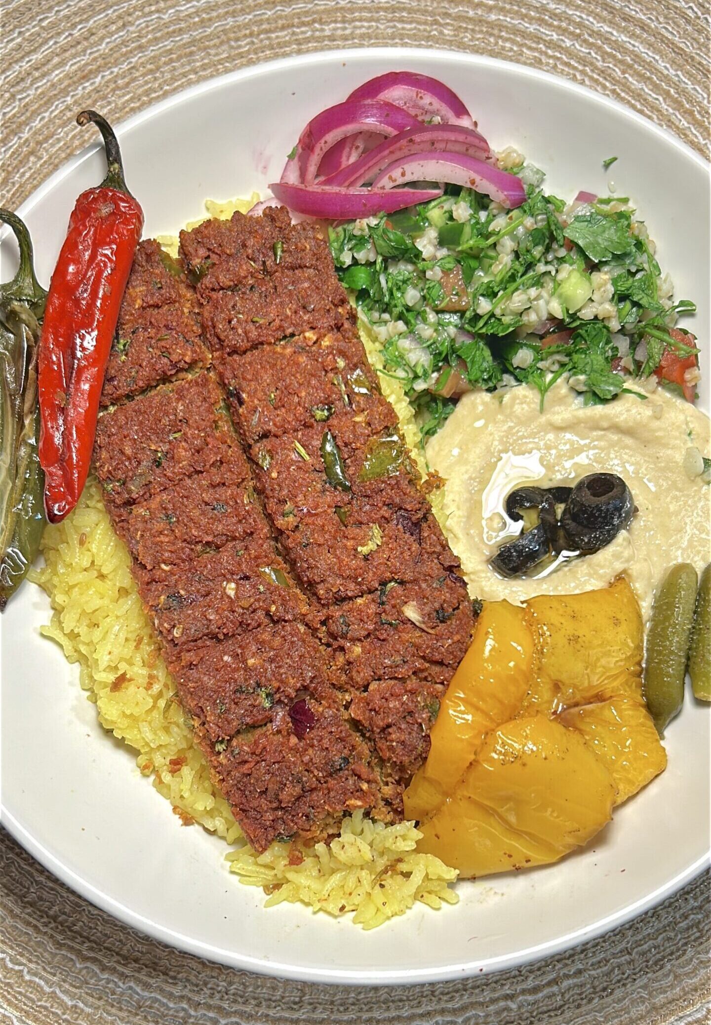 Kebab Bowl with Hummus and taboulleh